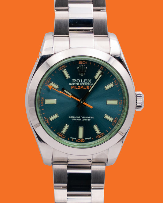 Rolex Milgauss 40mm 116400GV Green Crystal Blue Dial 2019