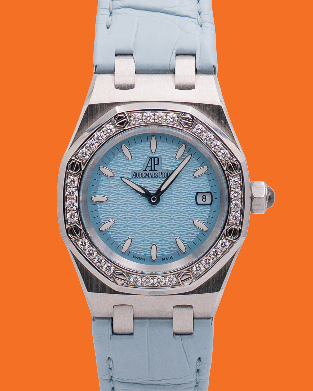 Audemars Piguet 33mm 67601ST.ZZ.D302CR.01 Factory Diamonds on Bezel Blue Dial Quartz