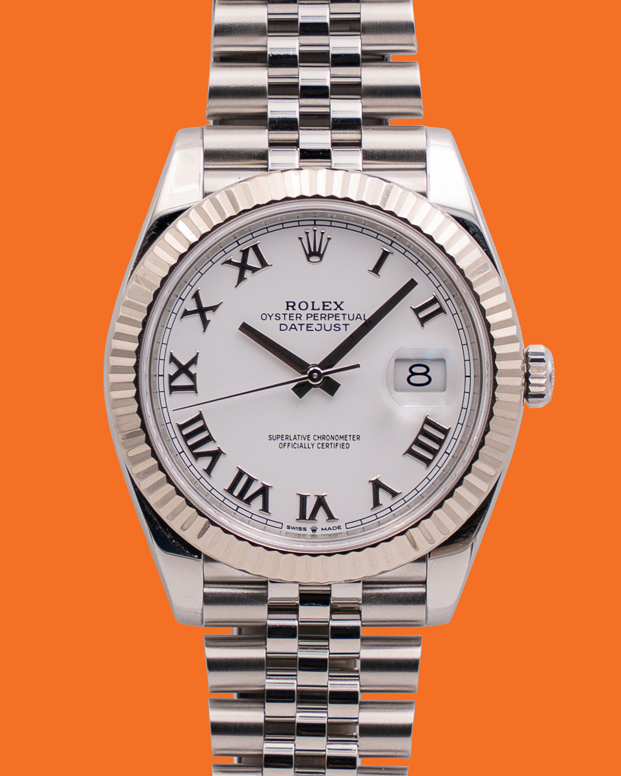 CPO Rolex Datejust 41mm 126334 White Roman Fluted Jubilee