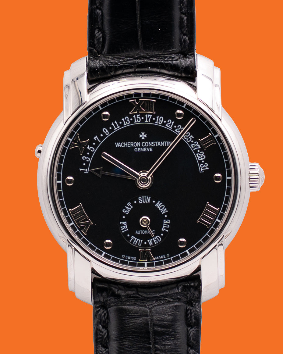 Vacheron Constantin Patrimony 37mm 47245/000P Platinum Day Date Retrograde Black Dial