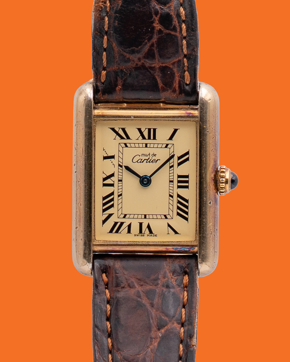 Cartier Argent 24mm 925 Ivory Roman Dial Black Leather