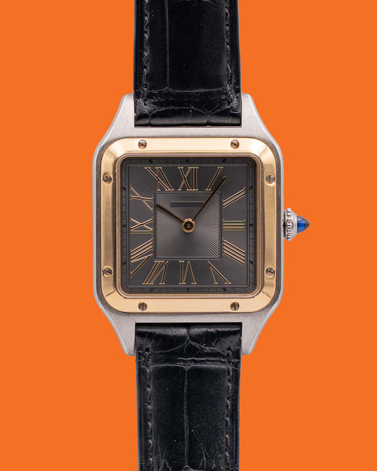 Cartier Santos Dumont Large 43.5 x 31.4mm W2SA0028 Grey Dial Two Tone Black Leather Strap 2023