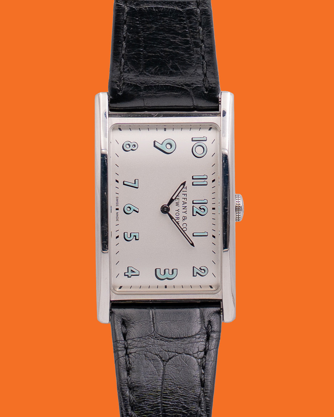 Tiffany & Co East West 25x41mm 37447102 Silver Dial Blue Arabic Hour Markers