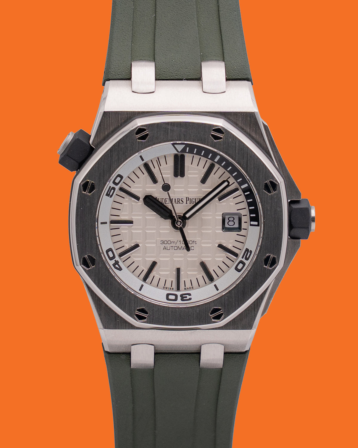 Audemars Piguet Royal Oak Offshore Diver 42mm 15710ST On Green Rubber Strap