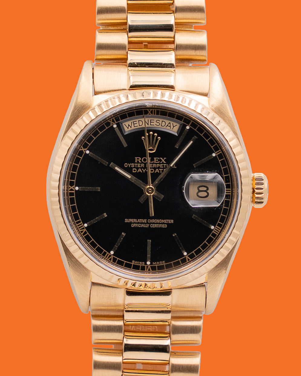 Rolex Day-Date 36mm 18038 Gold With Black Dial 1986