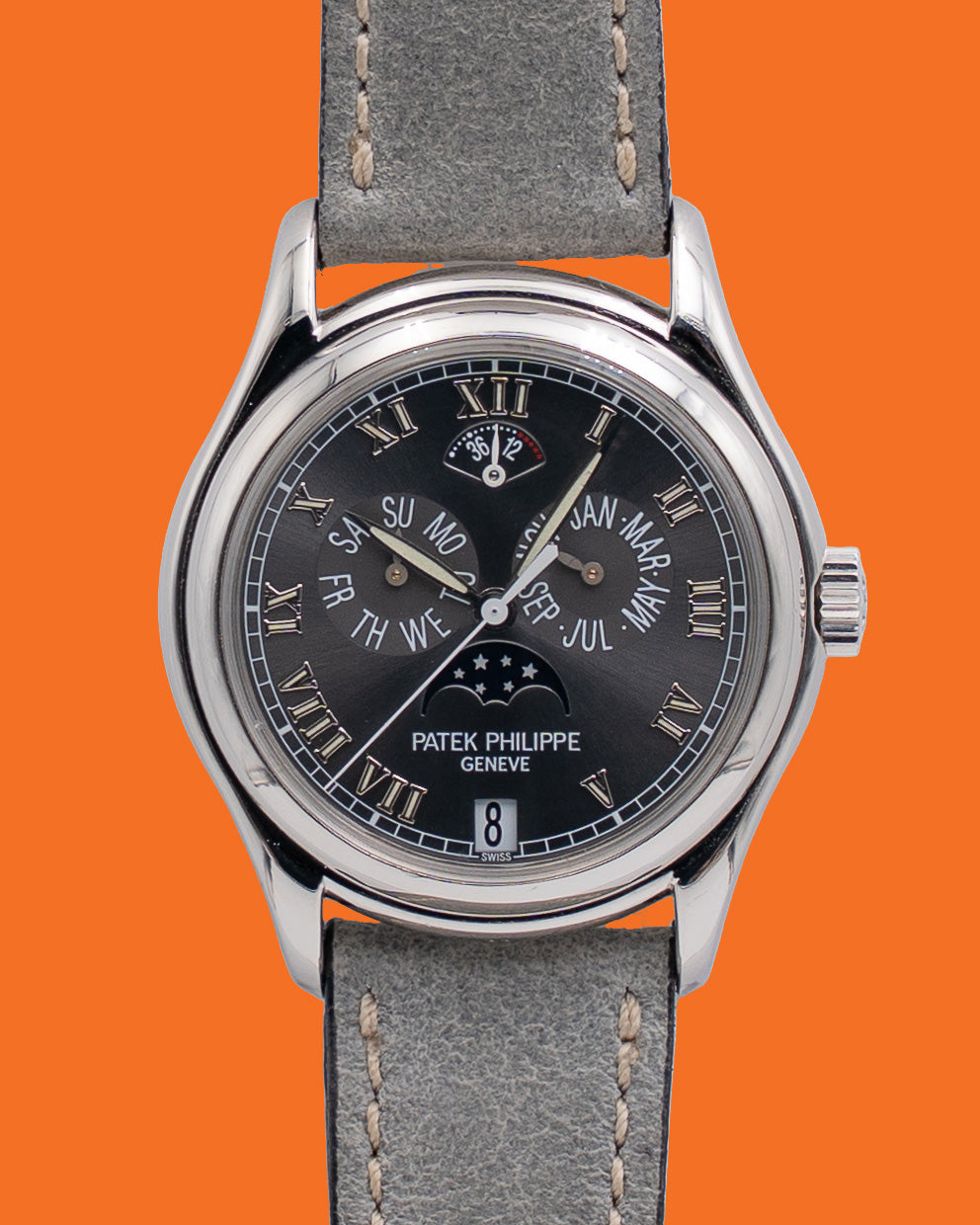 Patek Philippe annual calendar 37mm 5056P Grey Dial On A Grey Leather WYW Strap