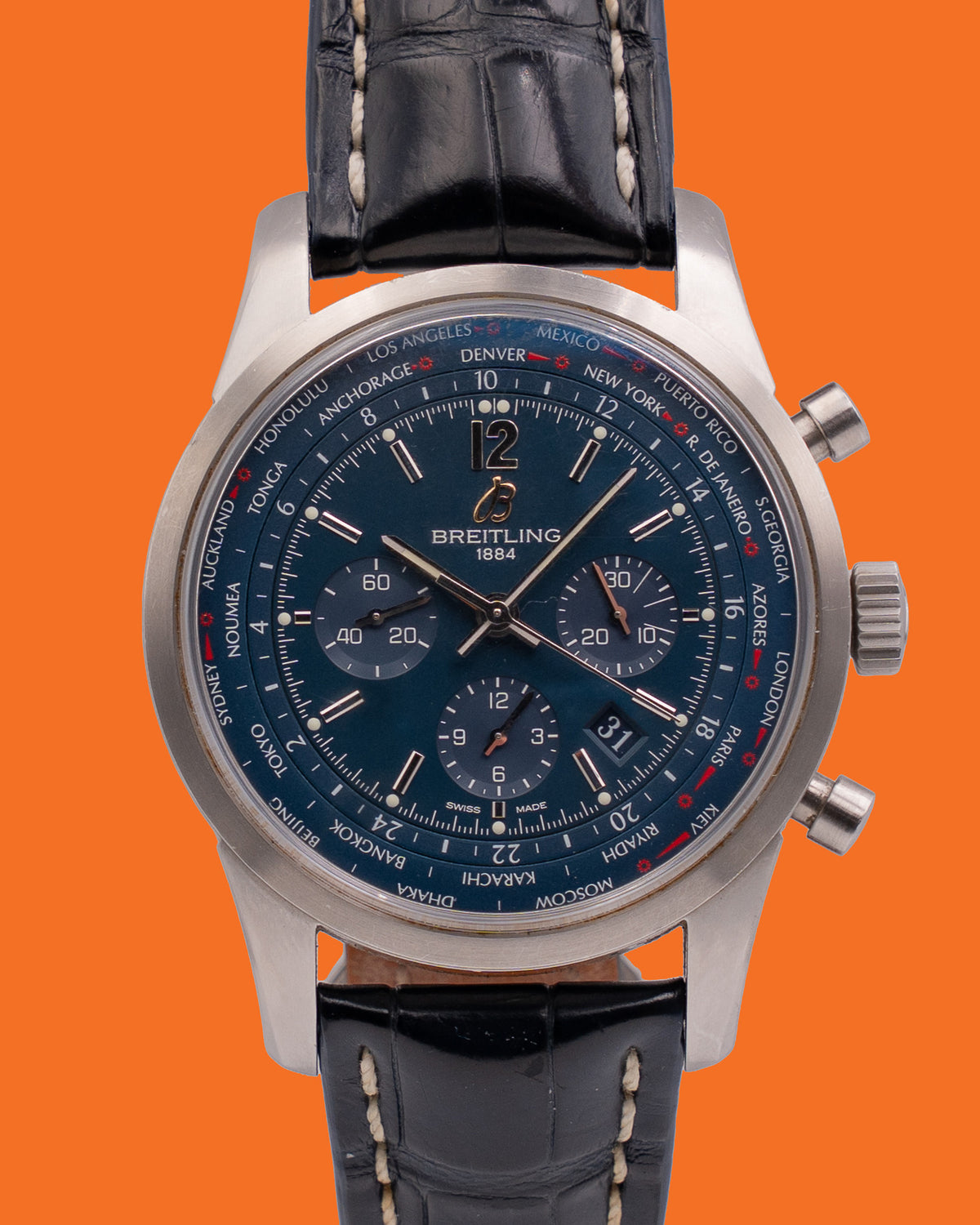 Breitling Chronograph 46mm ab0510u9-c879  blue world-time dial 2013