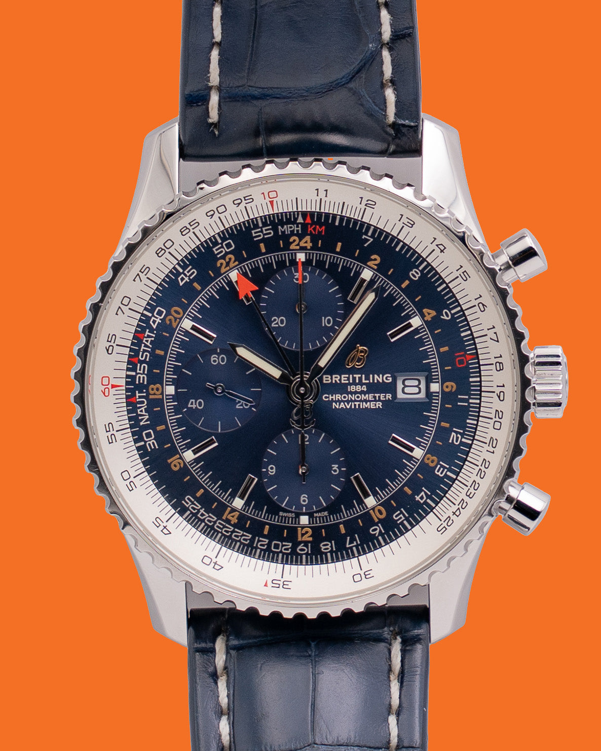 Breitling Navitimer 46mm a24322121c2a1 Chronograph GMT Blue Leather Strap 2019