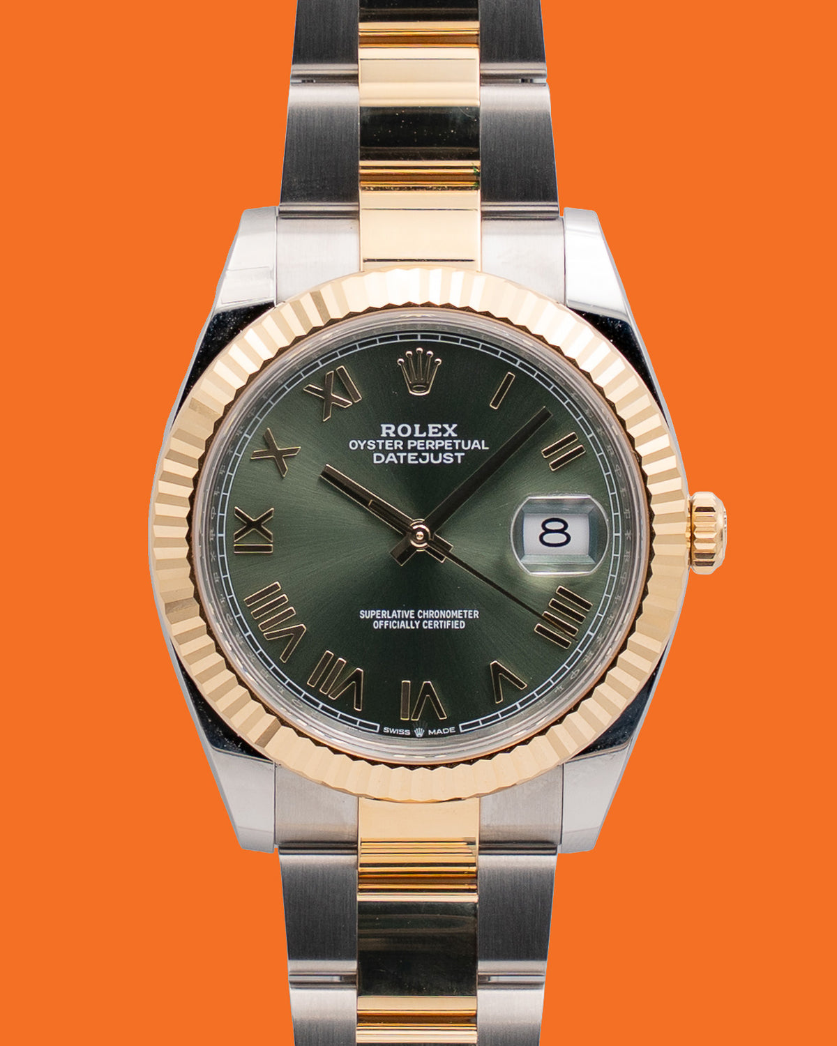 Rolex Datejust 126333 41mm Olive Green Roman Dial Fluted Oyster Bracelet Steel and Yellow Gold 2026