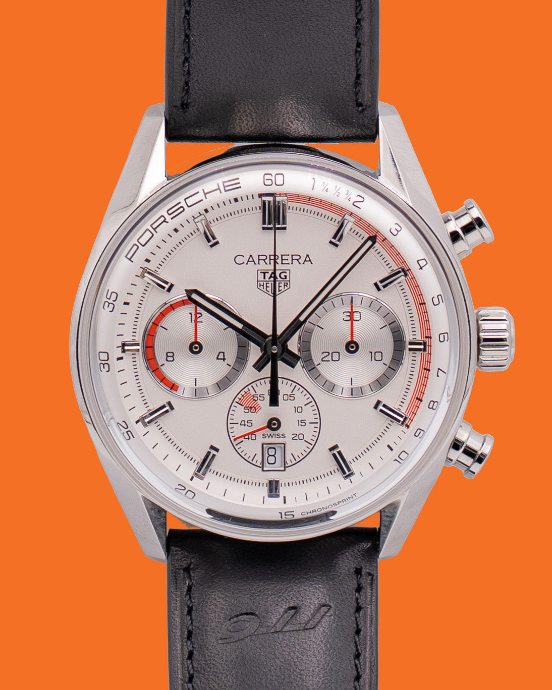 Tag Heuer Carrera Chronosprint X Porsche 42mm CBS2011.FC6529 White Dial Red Accents Black Strap