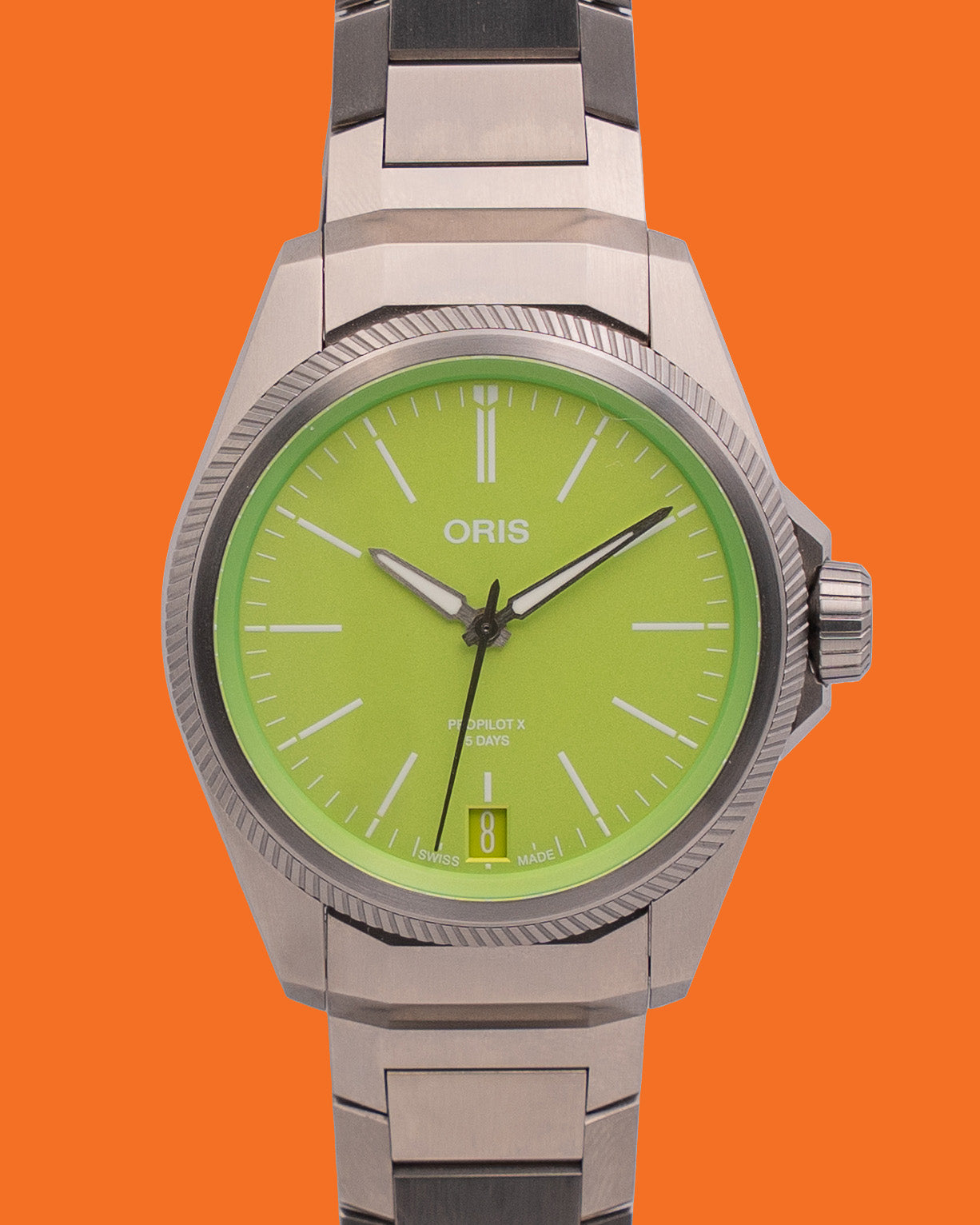 UNWORN STICKERED Oris ProPilot X Kermit Edition 39mm Green Dial Titanium