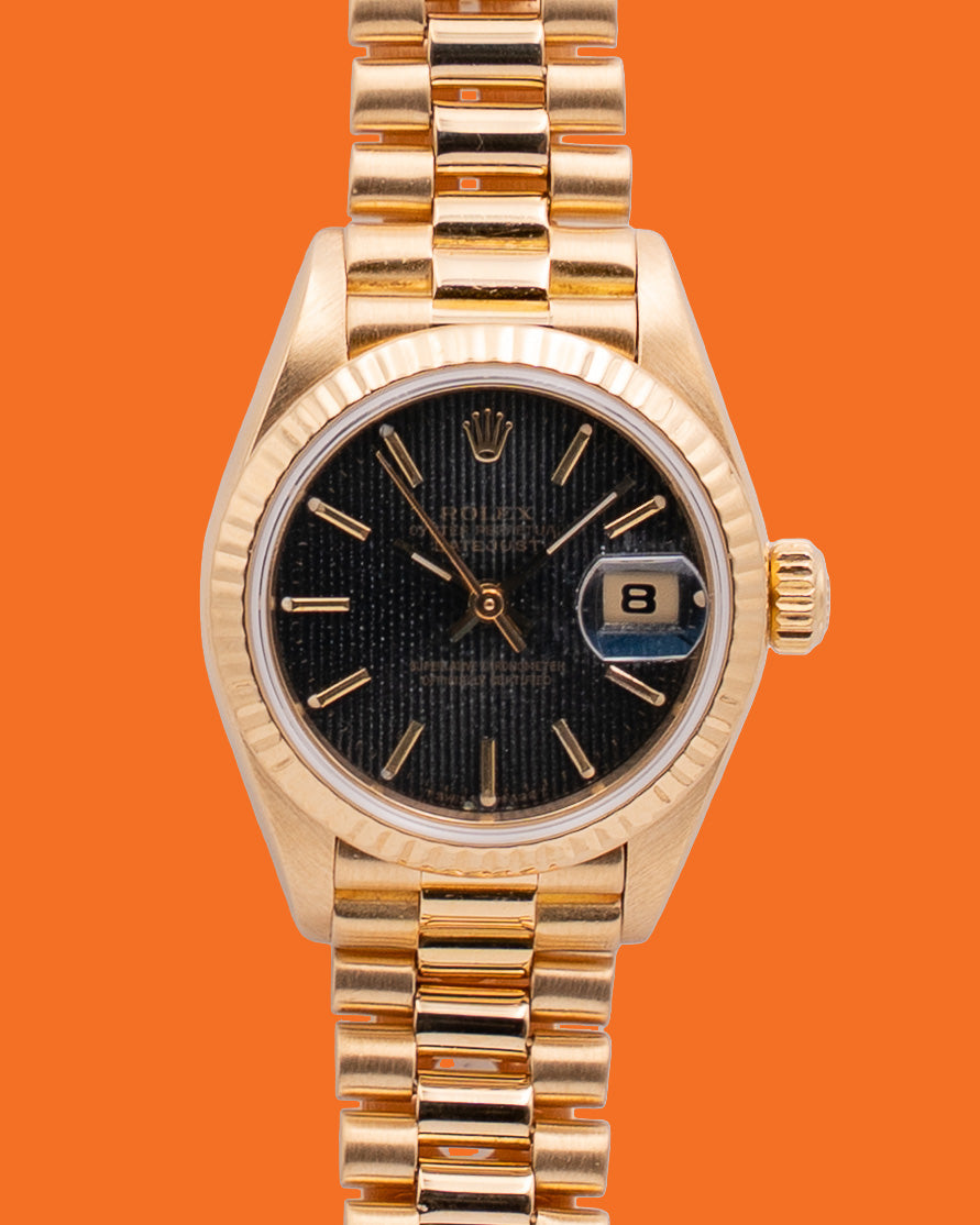 Rolex Datejust 26mm 69178 Yellow Gold Black Tapestry Dial
