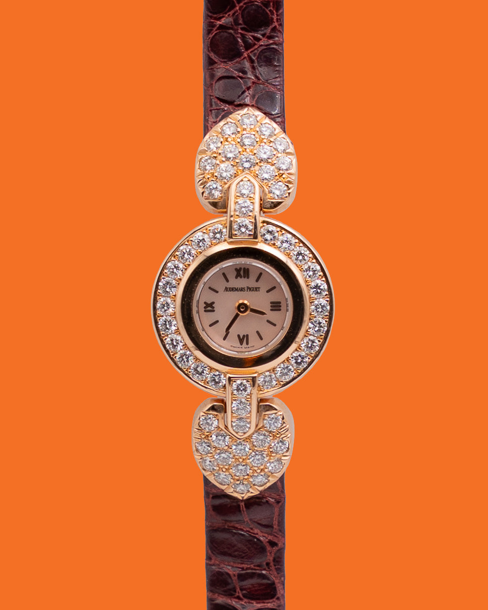 Audemars Piguet Quartz Ladies Diamonds 67118or/z/0009/01 Brown Leather strap