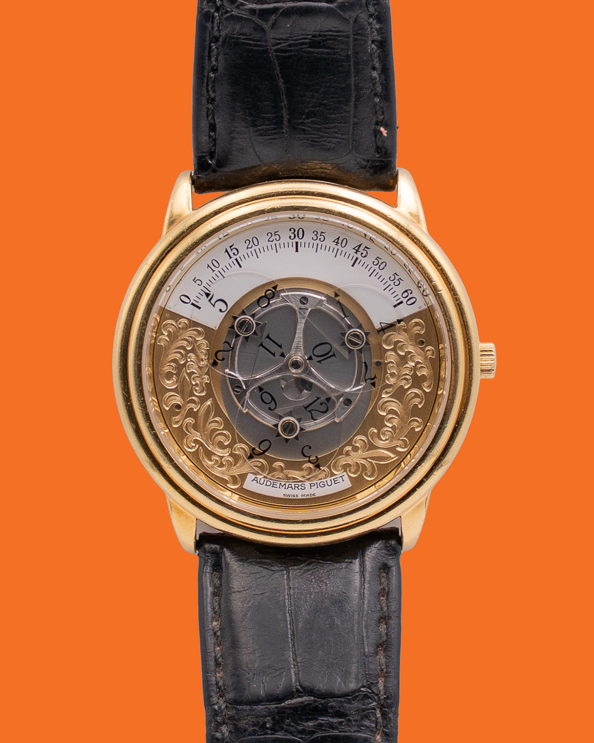 Audemars Piguet Star Wheel 36mm 25720BA Yellow Gold Case Black Leather Strap D Serial