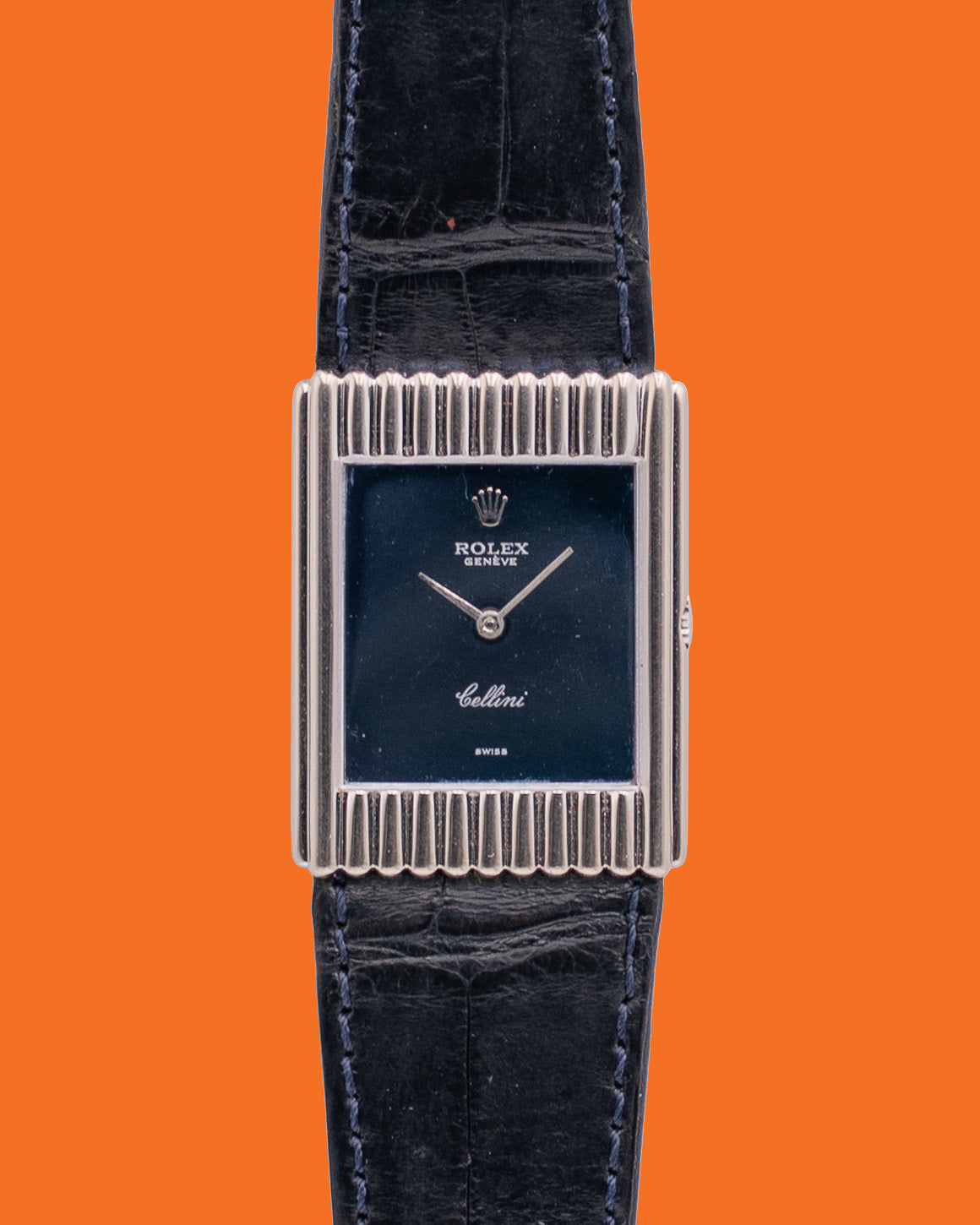 Rolex Cellini 4016 Blue Mirror Dial Unique Rib-finished case