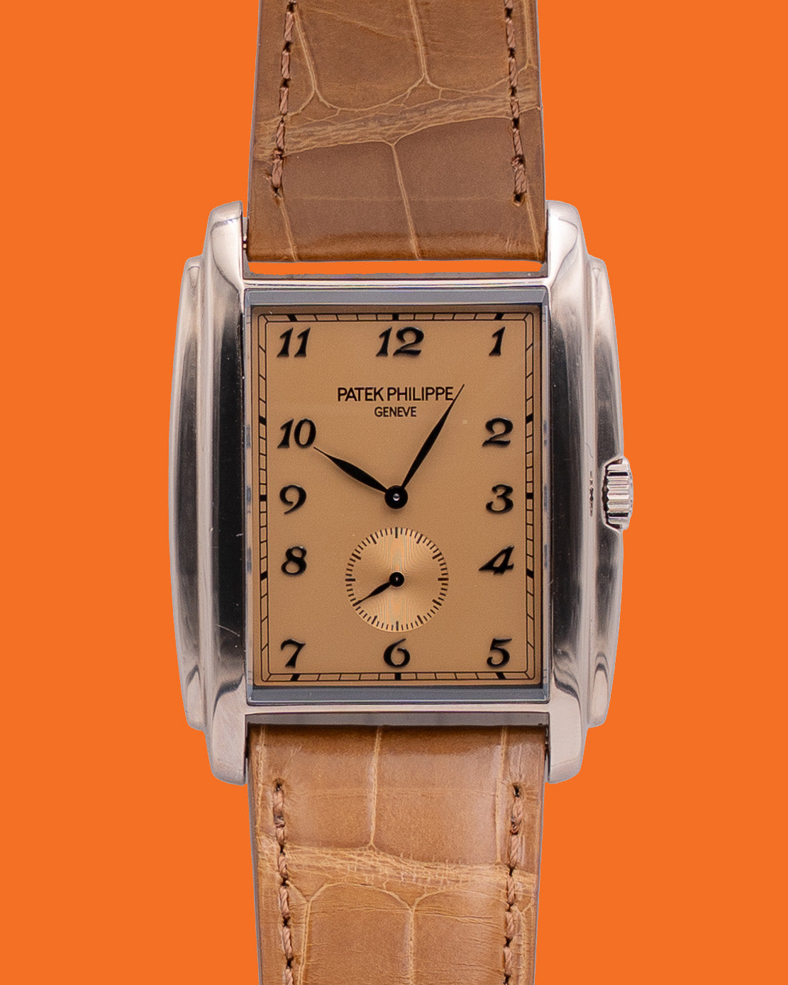 Celebrity Owned  Patek Phillippe 33mm 5124g Gondolo White Gold Brown Leather Strap