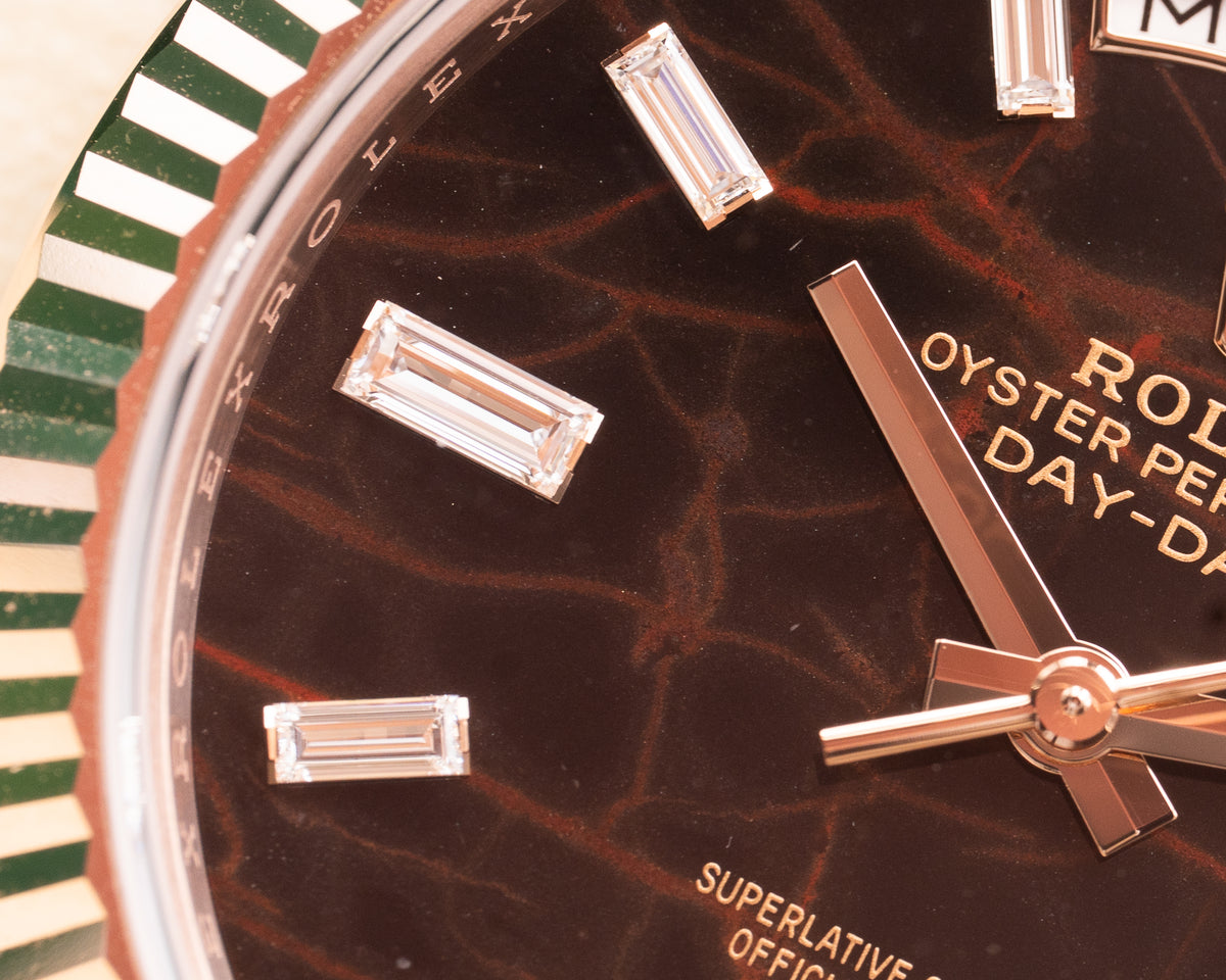 Rolex Day Date 40mm 228235 Everose Eisenkiesel With Diamonds Wood