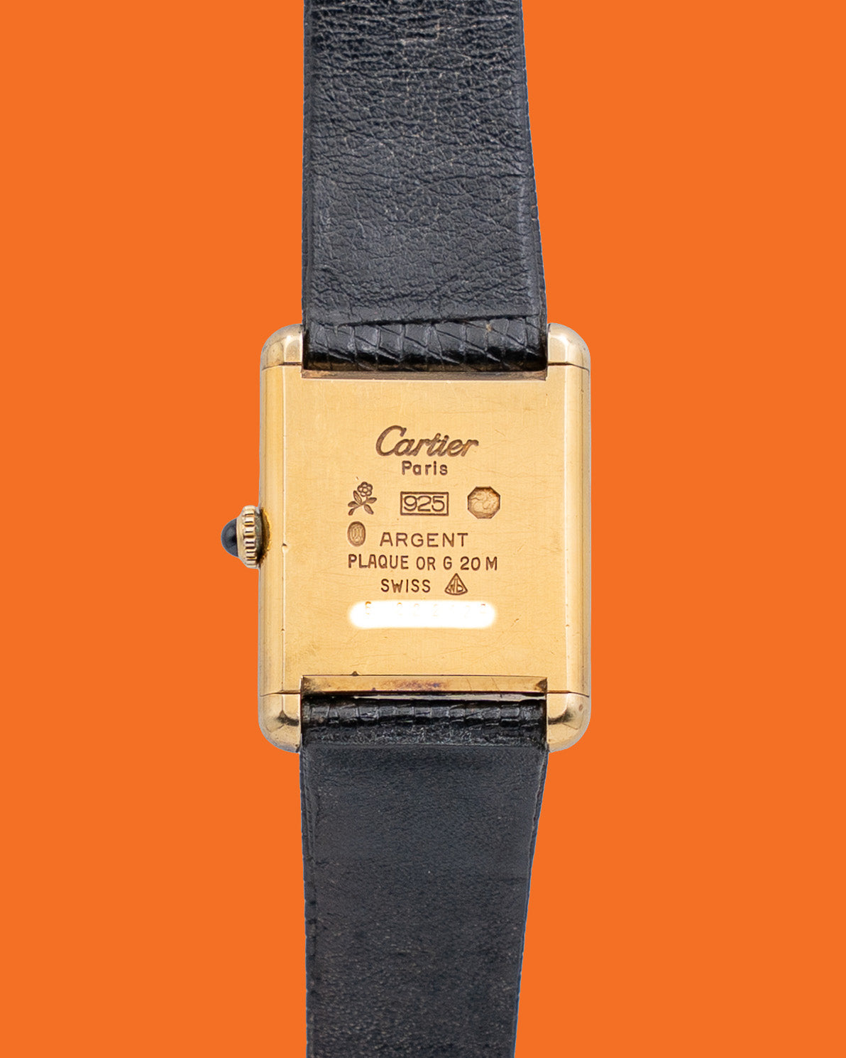Cartier Argent 24mm 925 Ivory Roman Dial Black Leather