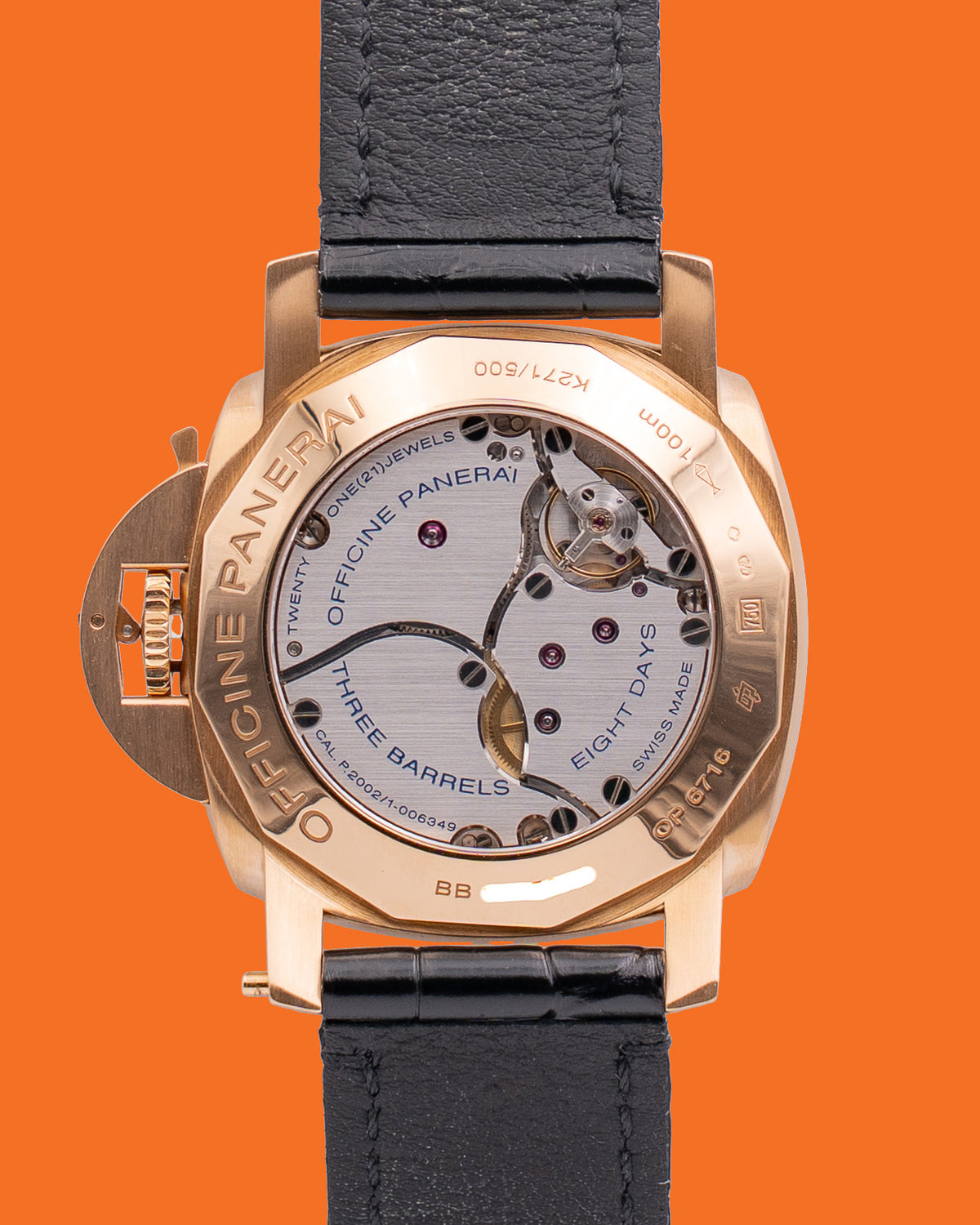 Panerai Luminor 1950 8 Days GMT 44mm PAM00289 Rose Gold Case Black Strap