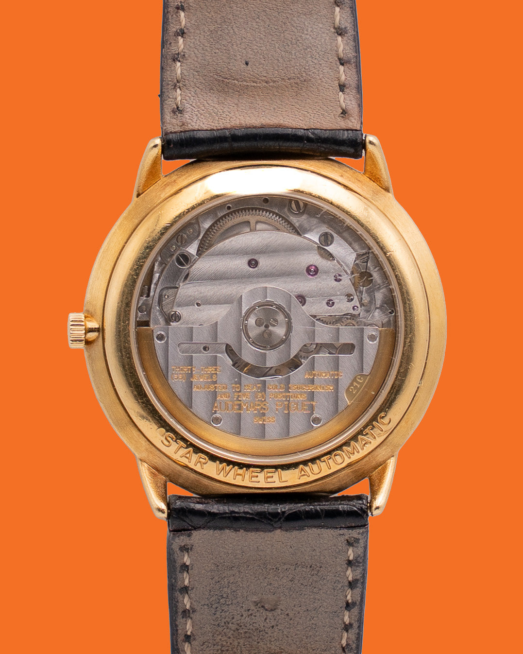 Audemars Piguet Star Wheel 36mm 25720BA Yellow Gold Case Black Leather Strap D Serial