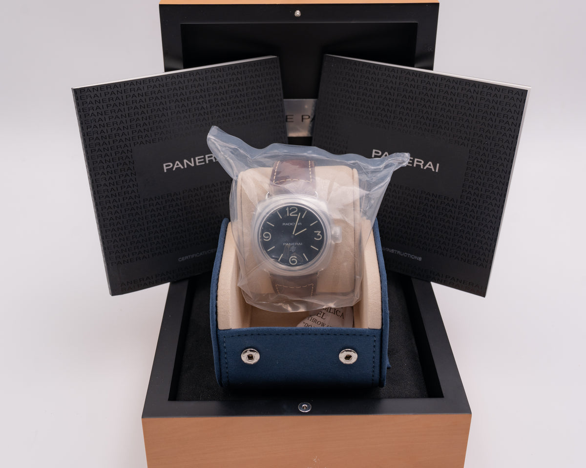 NEW SEALED Radiomir Base Logo 45mm PAM00753 Brown Strap Black Dial 2018