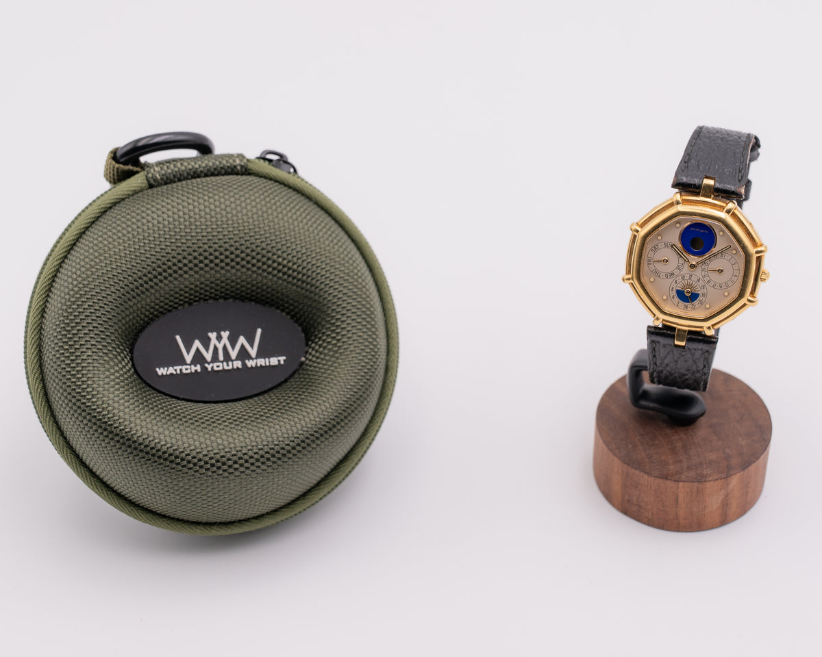 1990s Gerald Genta Maxitime Octagon g2859.7 Day Date Dual Time Lapis Monophase Quartz