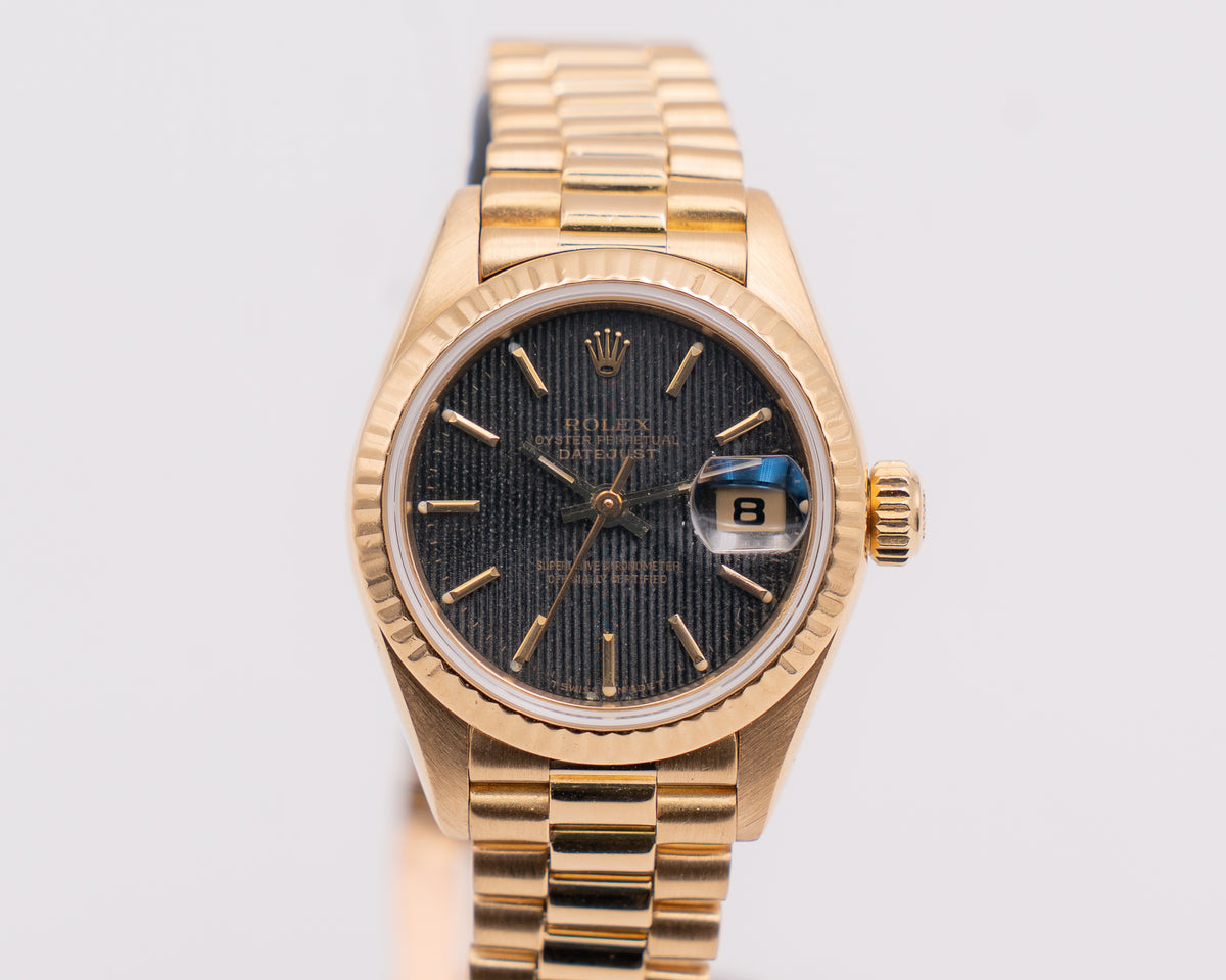 Rolex Datejust 26mm 69178 Yellow Gold Black Tapestry Dial