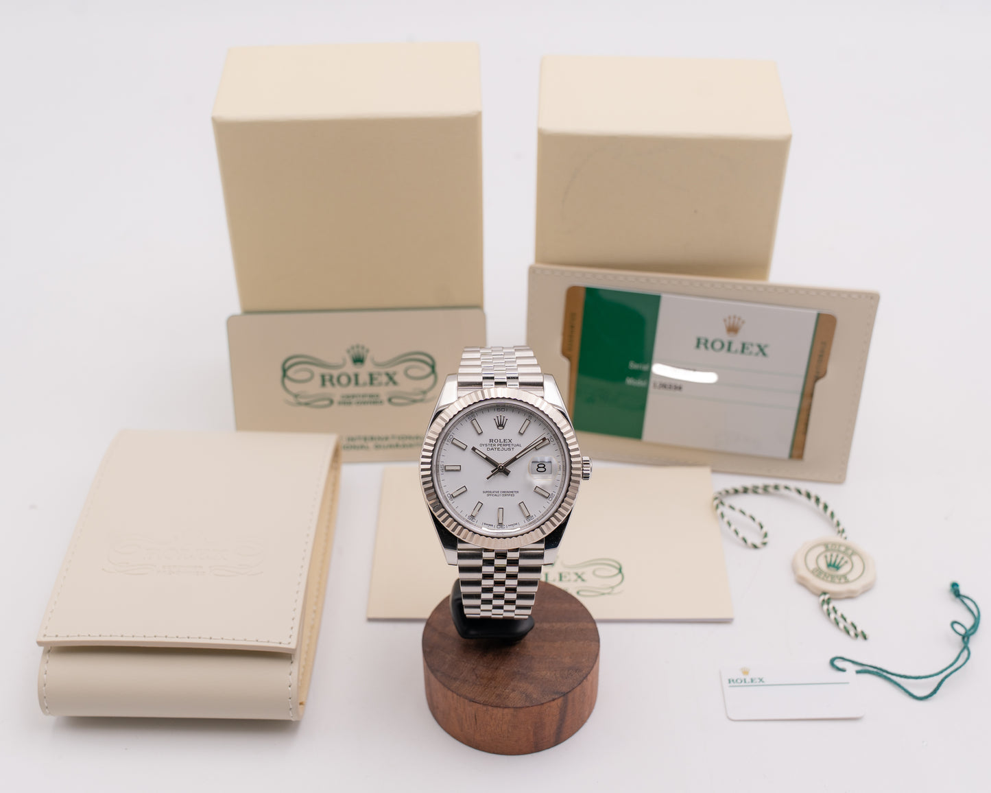 CPO Rolex Datejust 41mm 126334 White Stick Dial Fluted Jubilee 2019