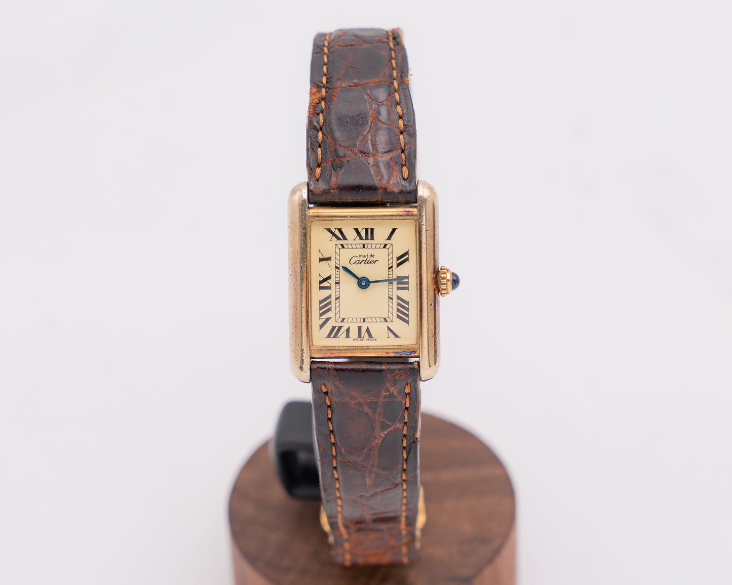 Cartier Argent 24mm 925 Ivory Roman Dial Black Leather