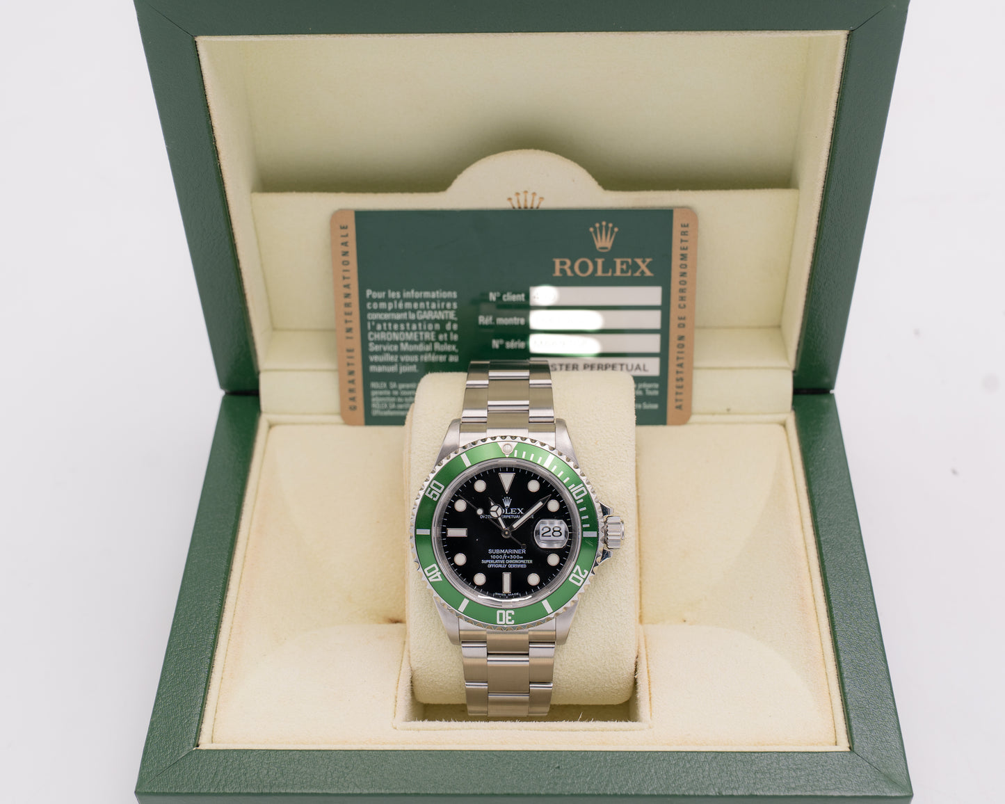 Rolex Submariner 40mm 16610LV Kermit Rehaut Serial 2008