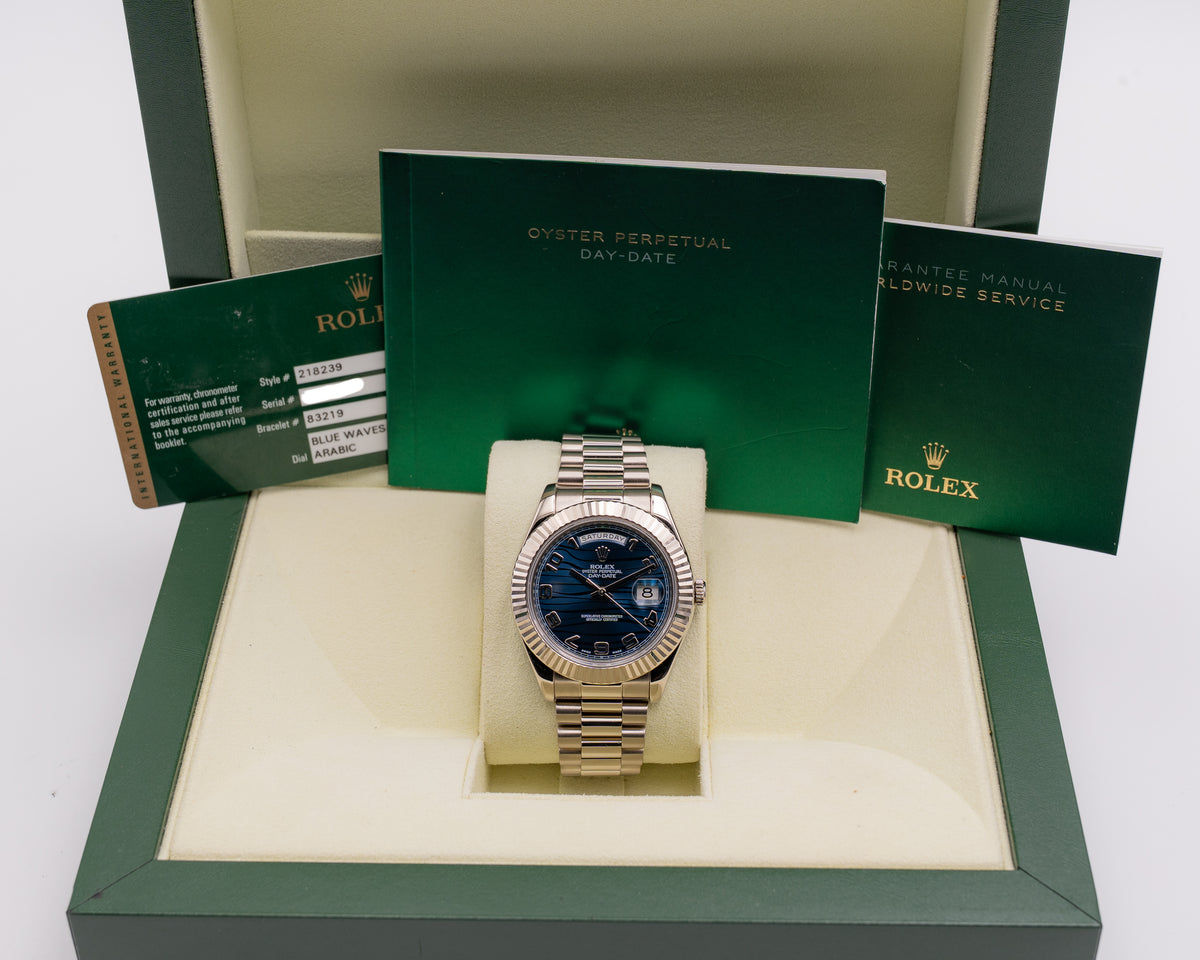 Rolex  Day-Date II 41mm 218239 Blue Wave Dial 2011