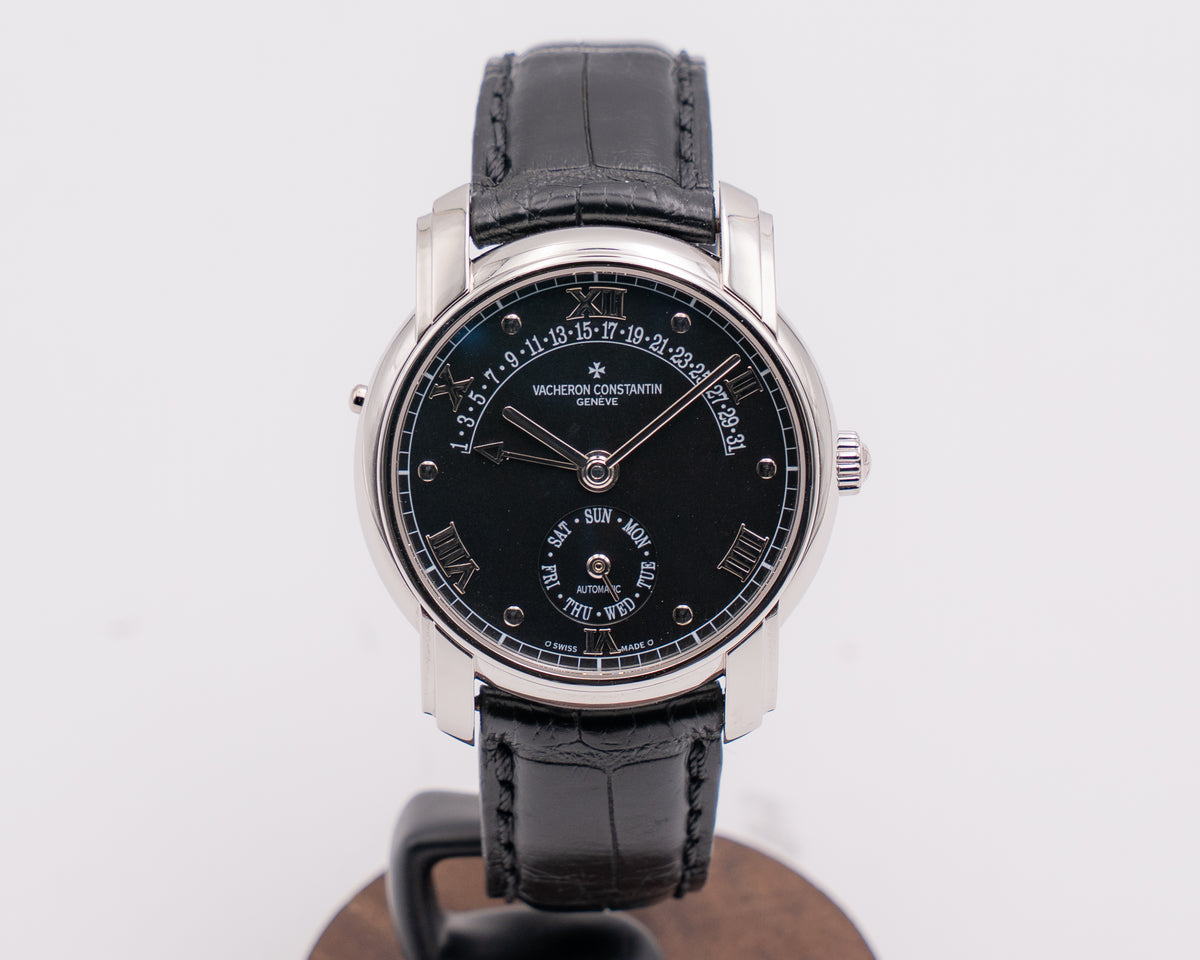 Vacheron Constantin Patrimony 37mm 47245/000P Platinum Day Date Retrograde Black Dial