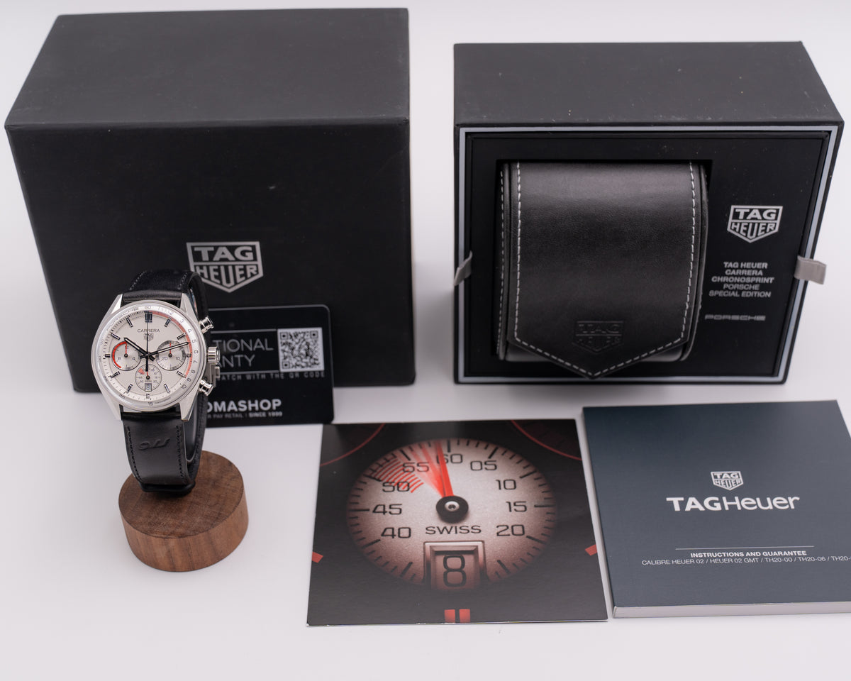 Tag Heuer Carrera Chronosprint X Porsche 42mm CBS2011.FC6529 White Dial Red Accents Black Strap