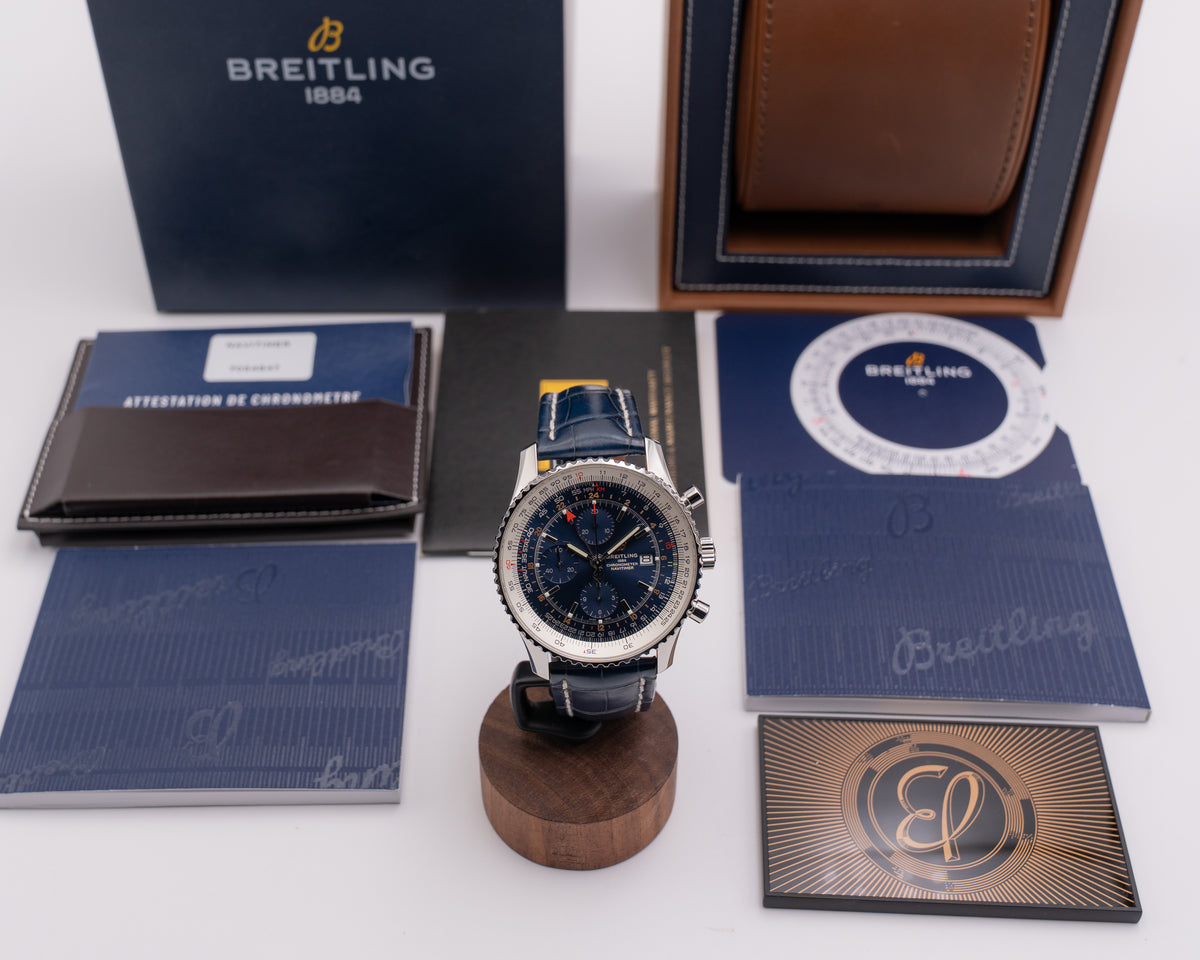Breitling Navitimer 46mm a24322121c2a1 Chronograph GMT Blue Leather Strap 2019