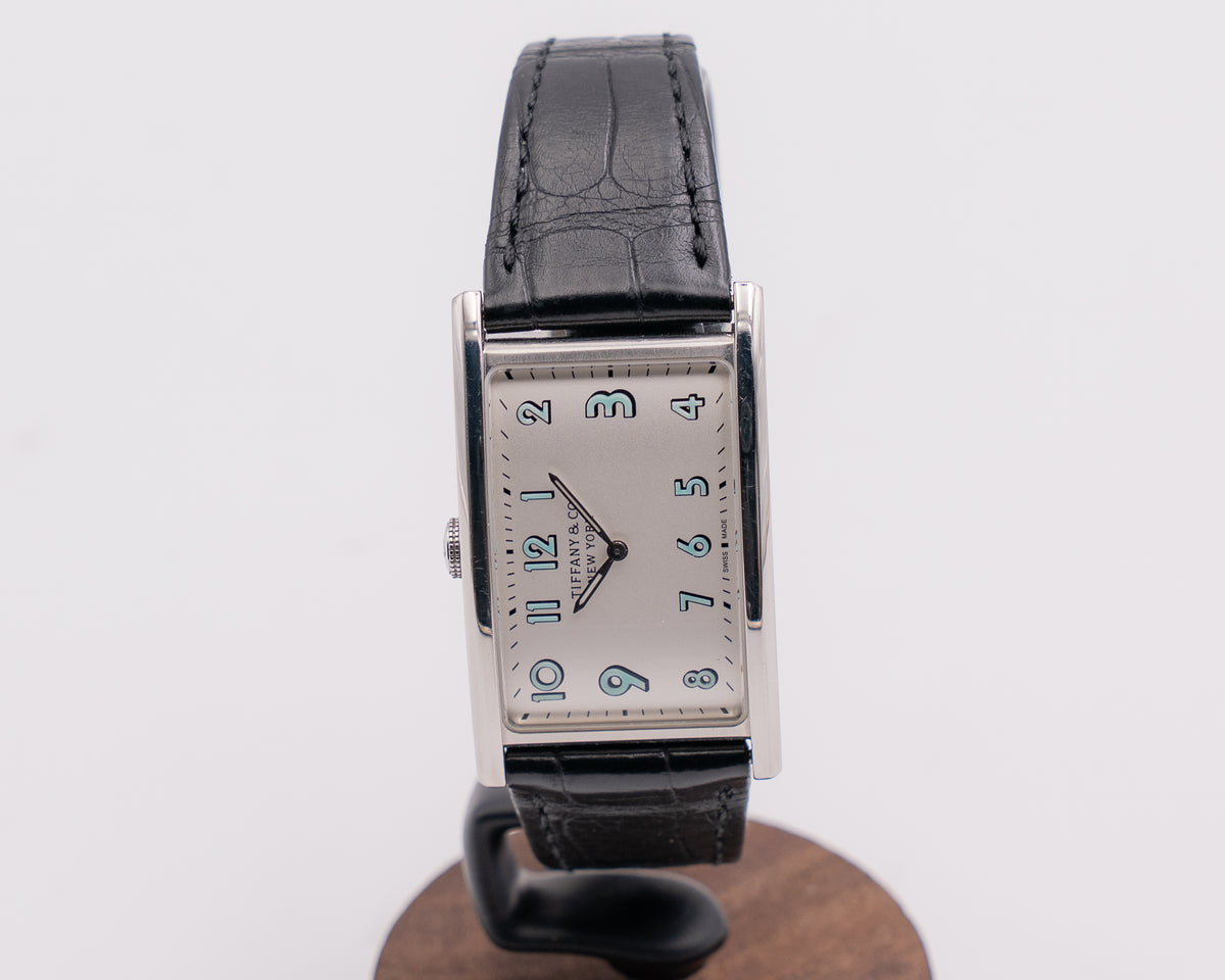 Tiffany & Co East West 25x41mm 37447102 Silver Dial Blue Arabic Hour Markers