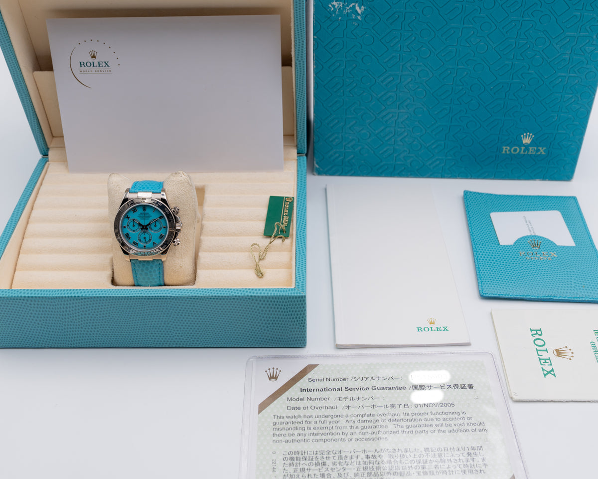 Rolex Daytona 40mm 116519 Beach Turquoise Dial On Blue Lizard  Strap 2001