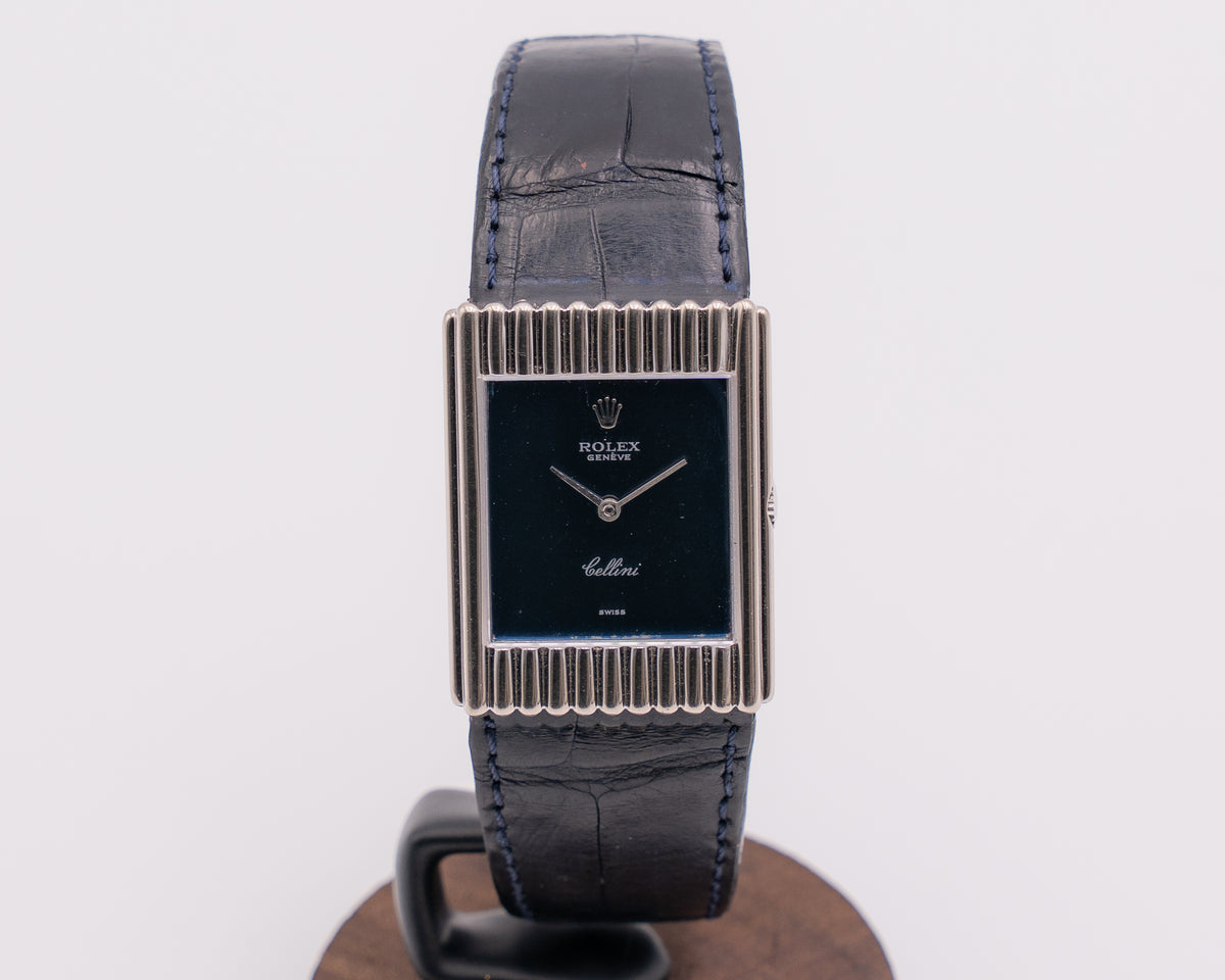Rolex Cellini 4016 Blue Mirror Dial Unique Rib-finished case