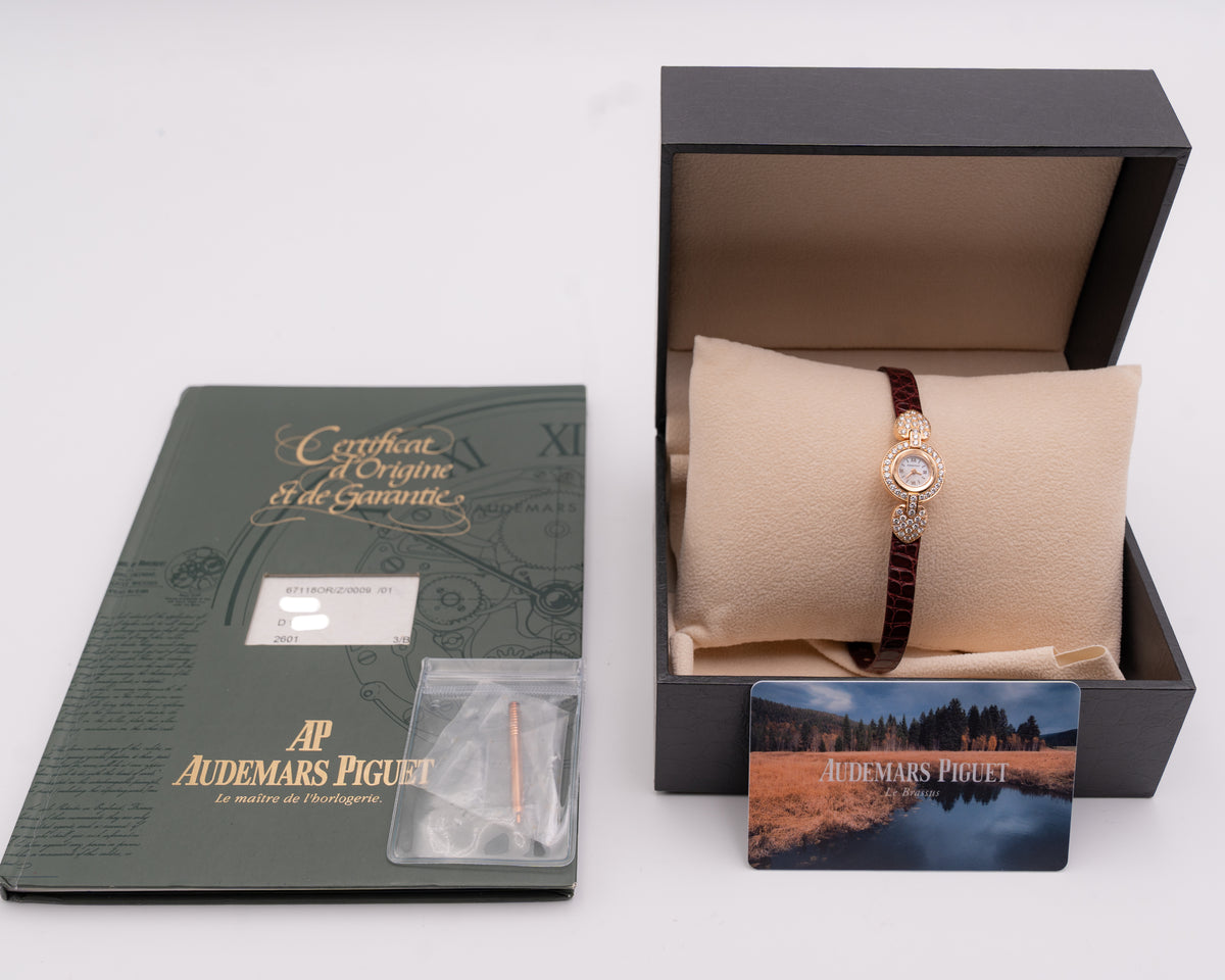 Audemars Piguet Quartz Ladies Diamonds 67118or/z/0009/01 Brown Leather strap