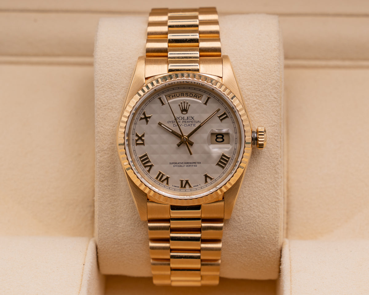 Rolex Day Date 36mm 18238 Gold Pyramid Dial 1990