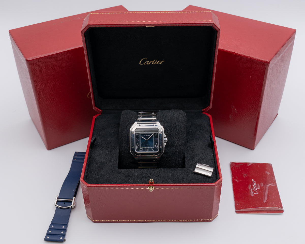 Cartier Santos 39mm WSSA0030 Blue Dial Open Date