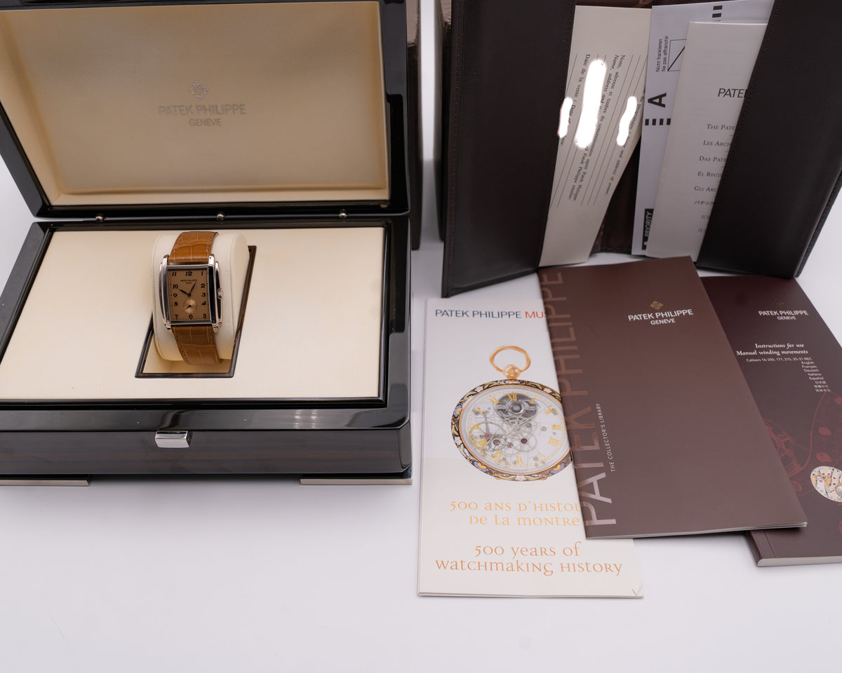 Celebrity Owned  Patek Phillippe 33mm 5124g Gondolo White Gold Brown Leather Strap