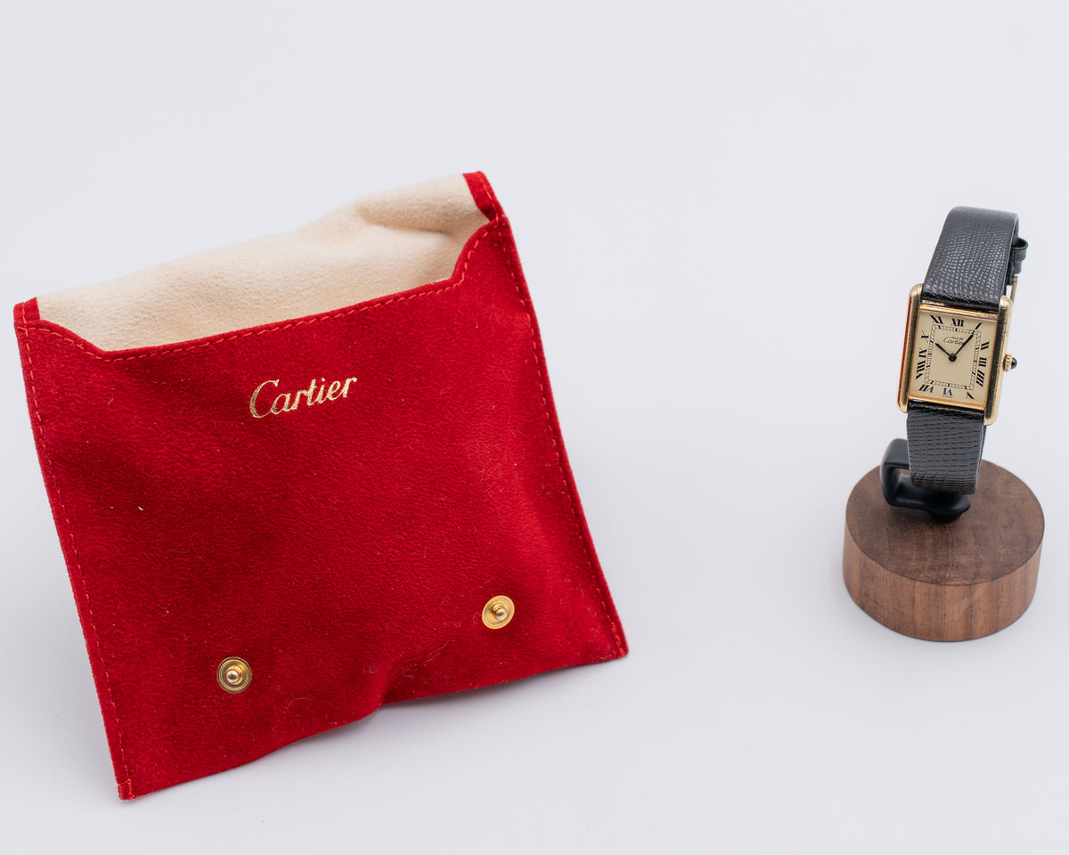 Cartier Argent 24mm 925 Ivory Roman Dial Black Leather