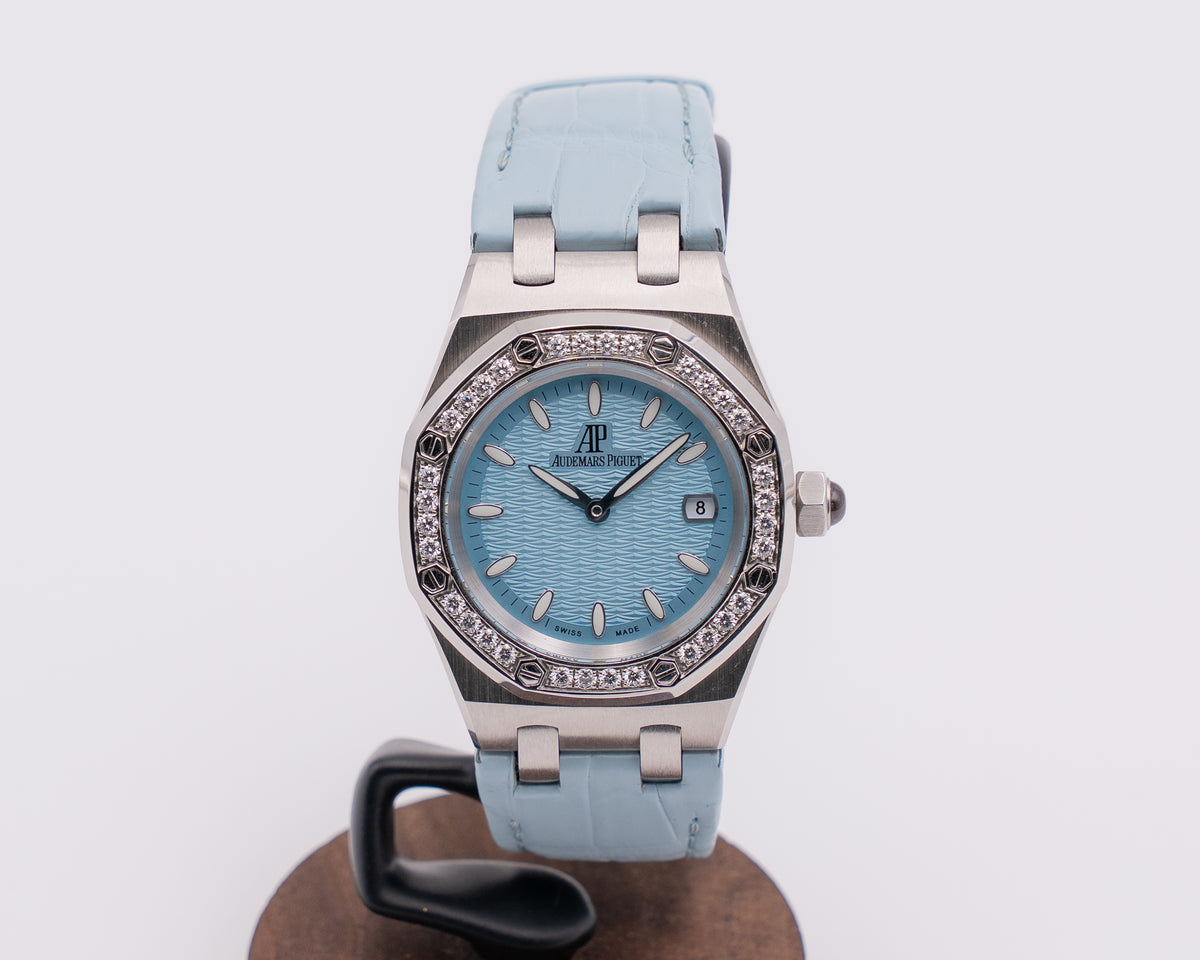 Audemars Piguet 33mm 67601ST.ZZ.D302CR.01 Factory Diamonds on Bezel Blue Dial Quartz