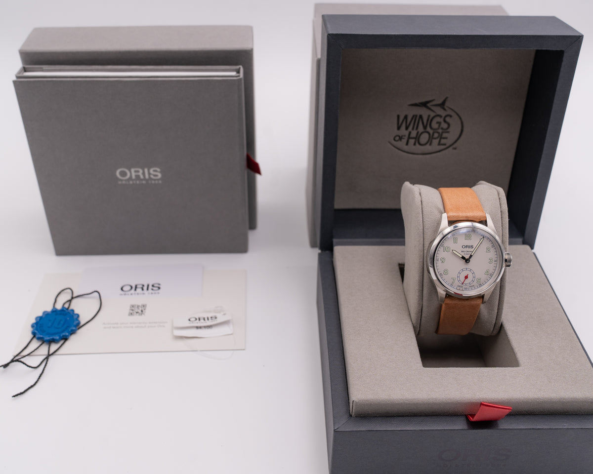UNWORN STICKERED Oris Big Crown Wings of Hope Limited Edition 40mm White Dial Leather