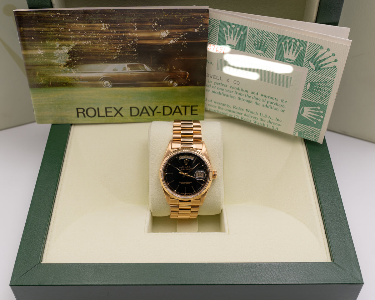 Rolex Day-Date 36mm 18038 Gold With Black Dial 1986