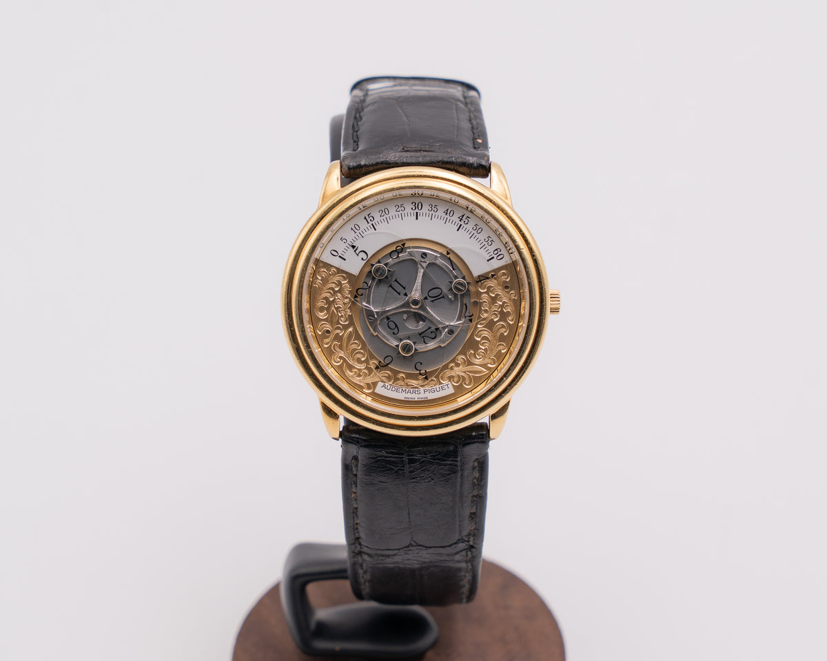 Audemars Piguet Star Wheel 36mm 25720BA Yellow Gold Case Black Leather Strap D Serial