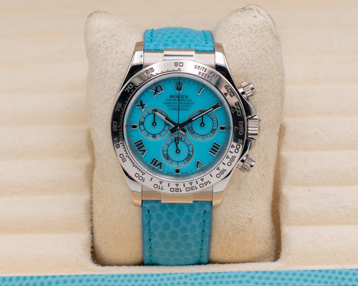 Rolex Daytona 40mm 116519 Beach Turquoise Dial On Blue Lizard  Strap 2001