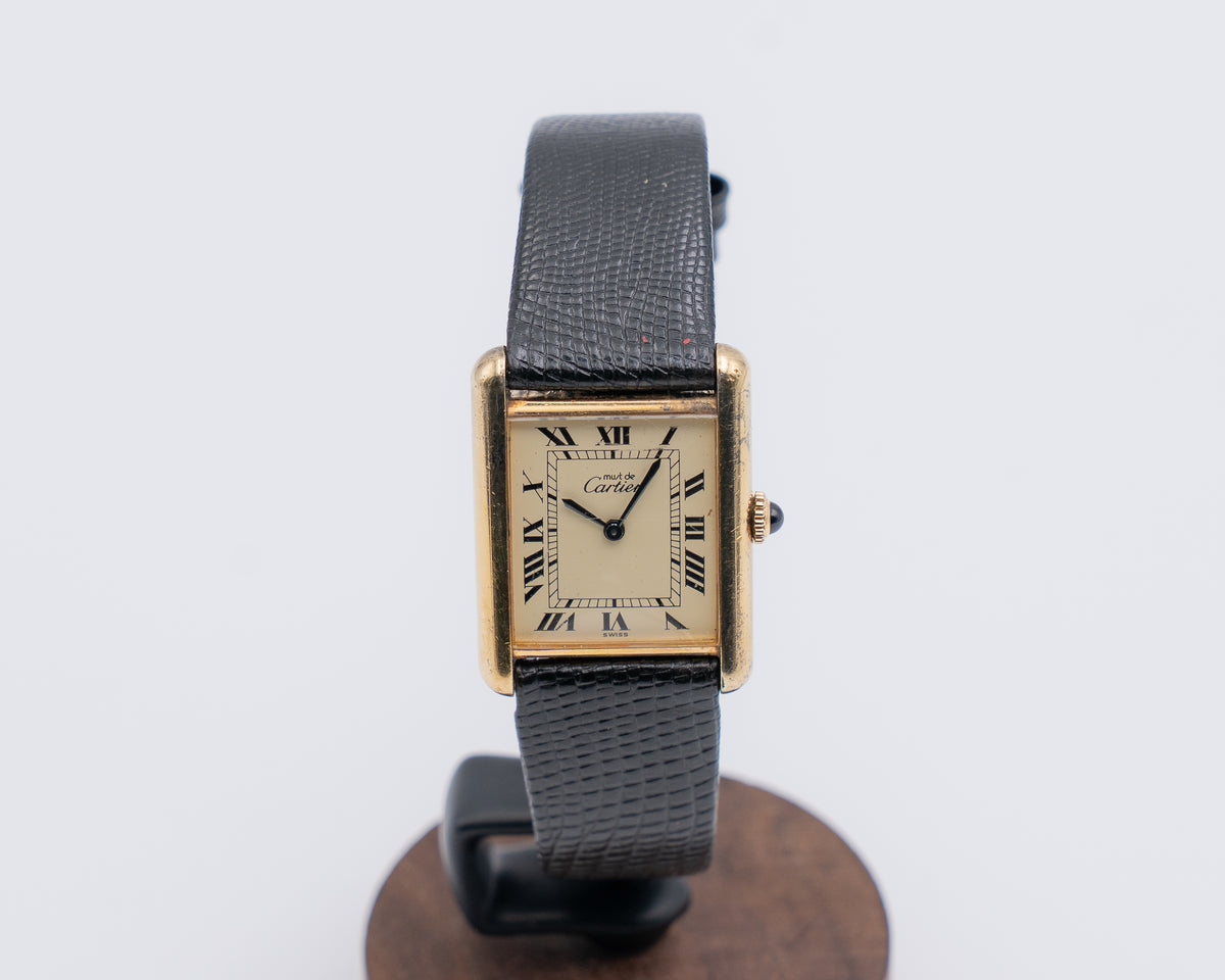 Cartier Argent 24mm 925 Ivory Roman Dial Black Leather