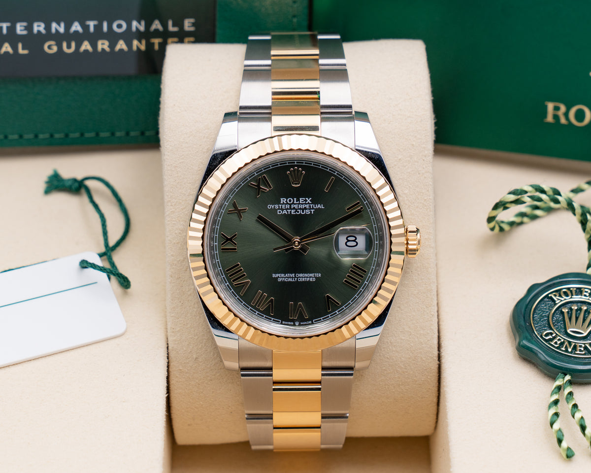 Rolex Datejust 126333 41mm Olive Green Roman Dial Fluted Oyster Bracelet Steel and Yellow Gold 2026