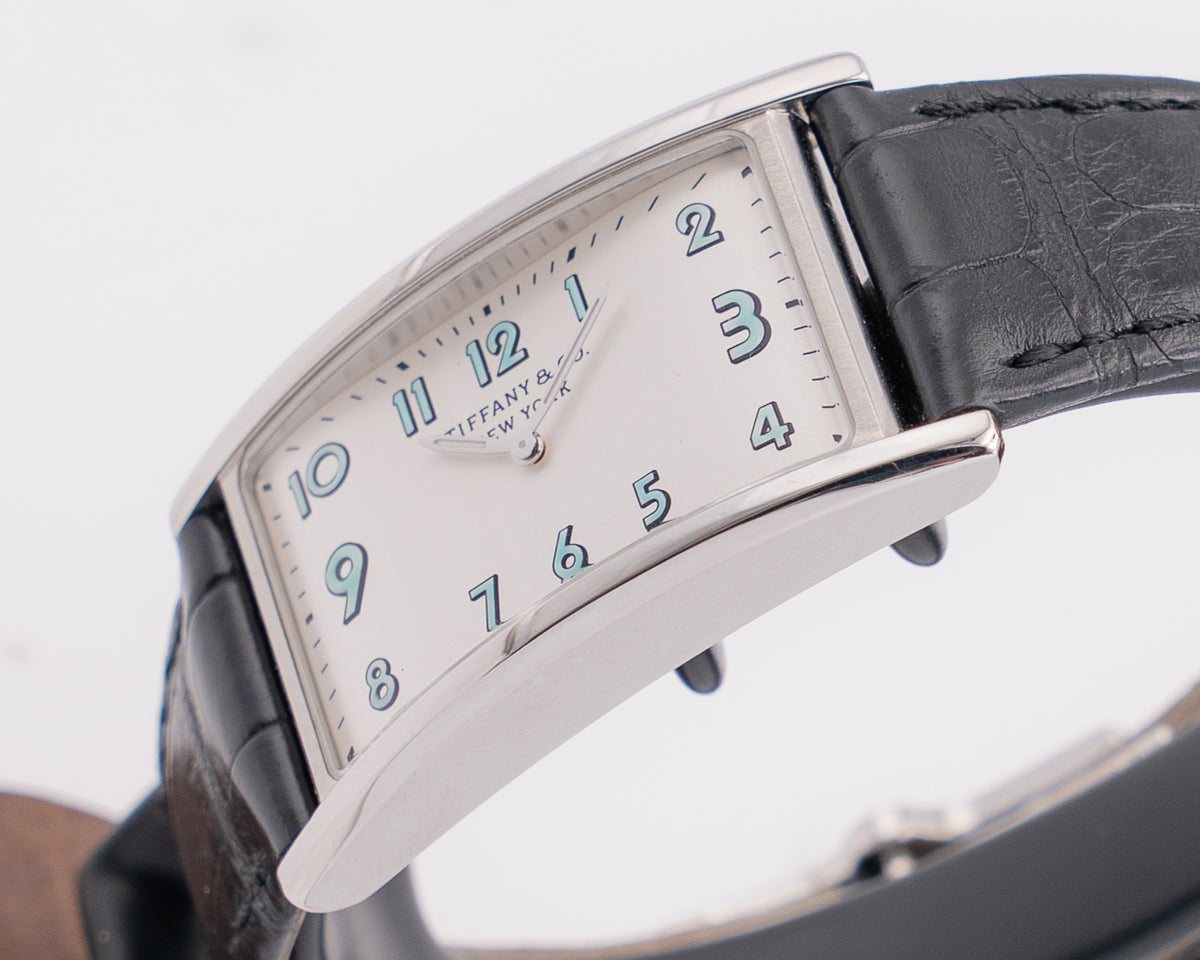 Tiffany & Co East West 25x41mm 37447102 Silver Dial Blue Arabic Hour Markers